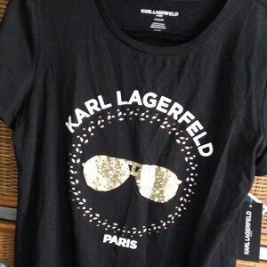 Karl Lagerfeld Paris  Black PEARL/GEMS Embellished Sunglasses TEE NEW W/TAGS MED